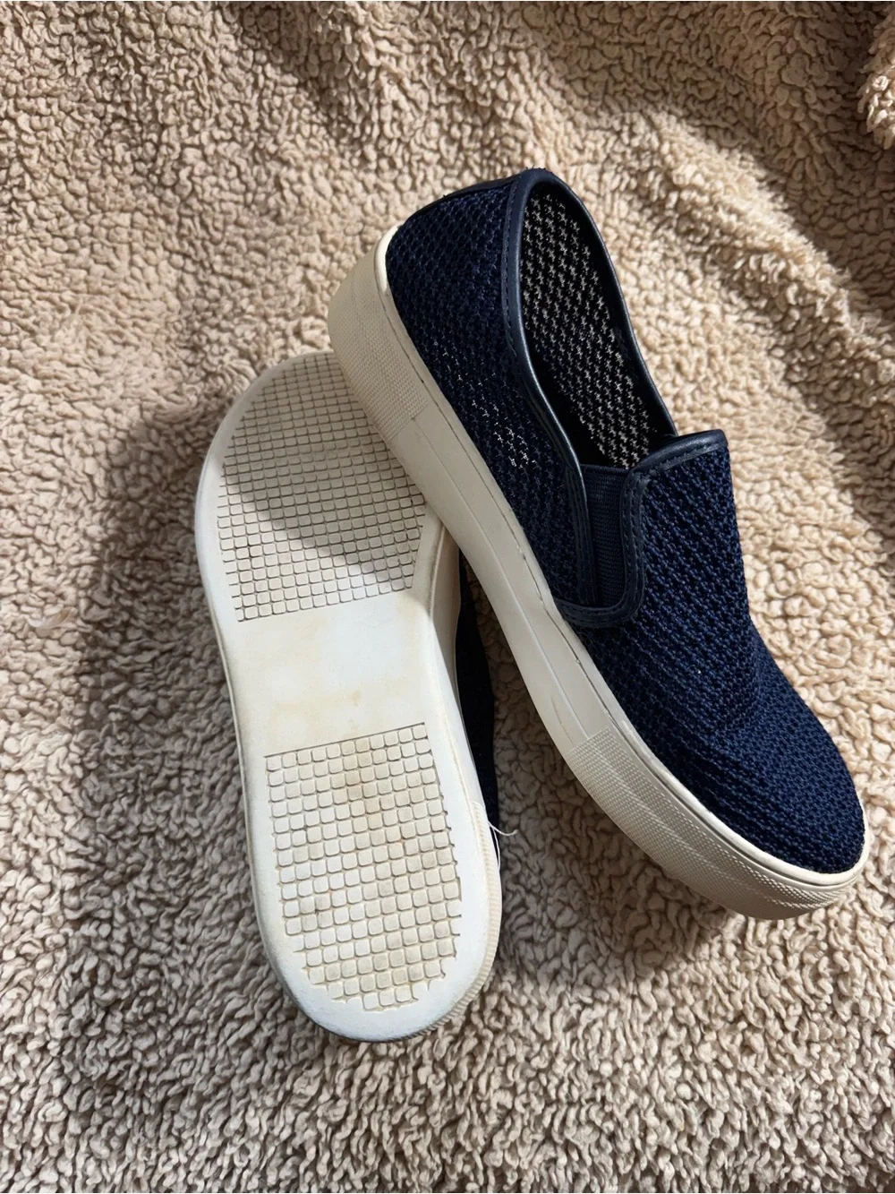 Navy Steve Madden Knit Slip-On Sneaker with White Platform Sole